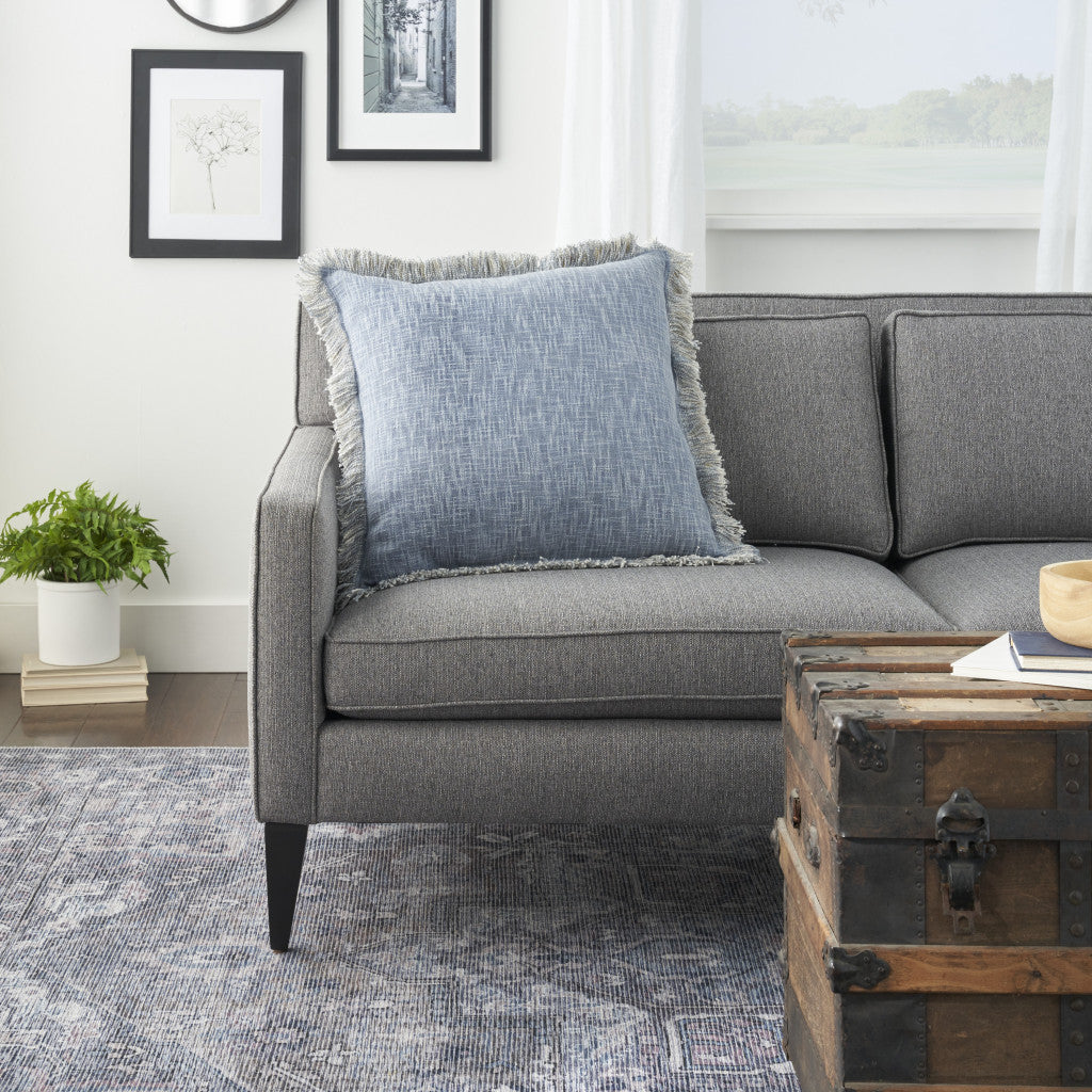 Blue Cotton Pillow w/ Fringe