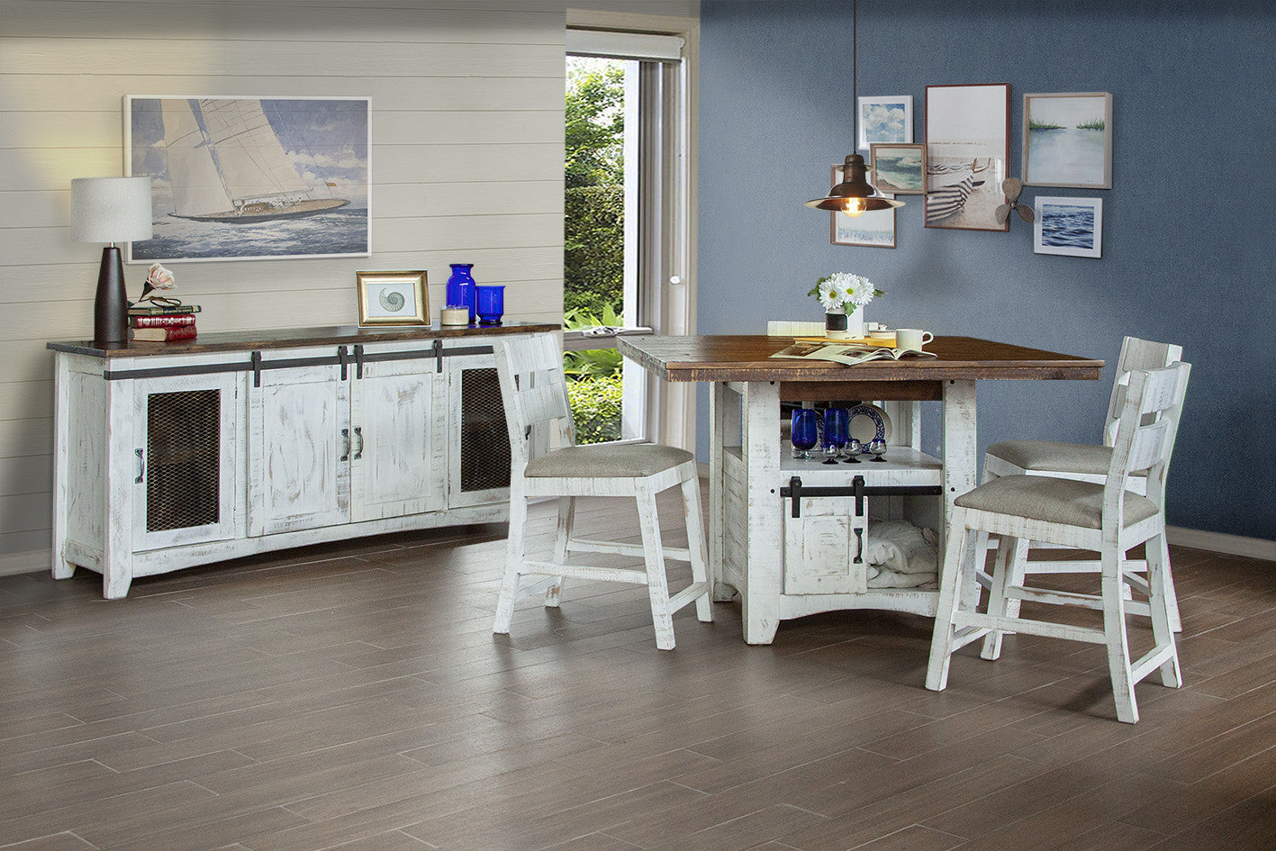 White Solid Wood Distressed Media Console