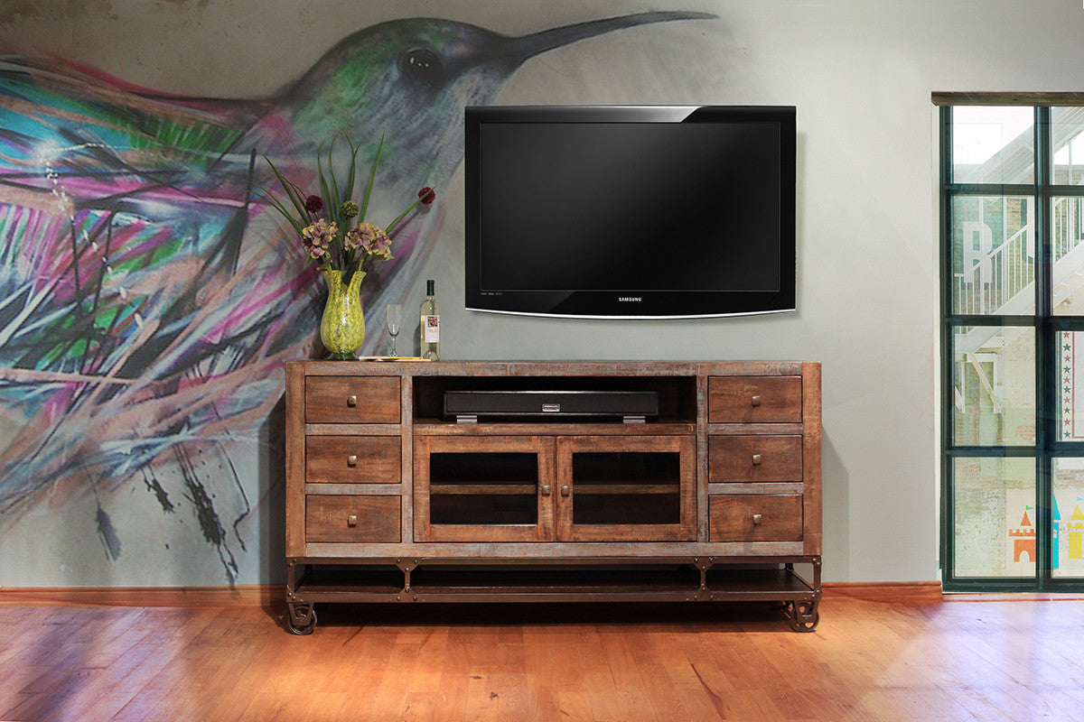Brown Solid Wood Distressed Media Console