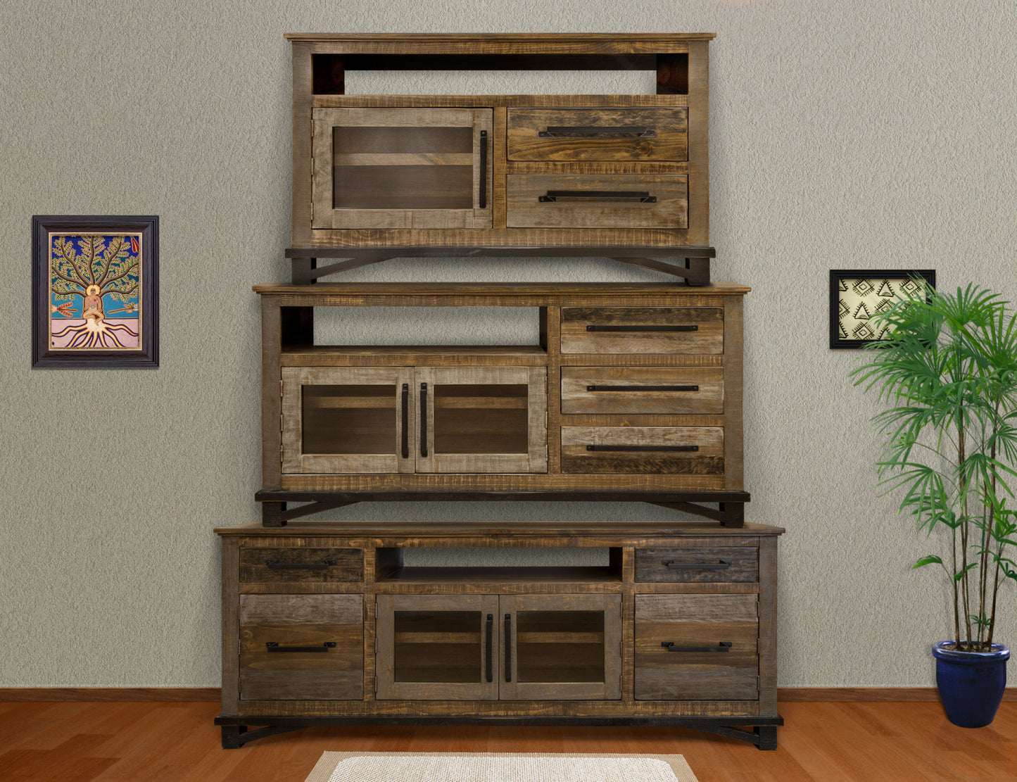 Brown Solid Wood Distressed Media Console