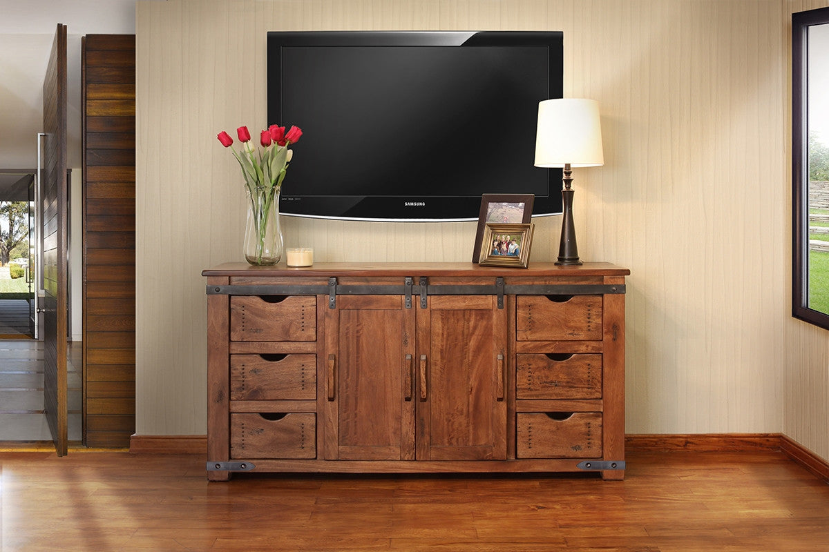 Brown Solid Wood Distressed Media Console