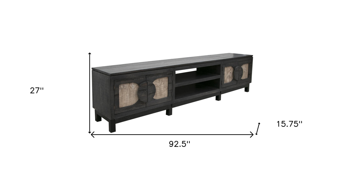 Black Solid Wood Distressed Media Console