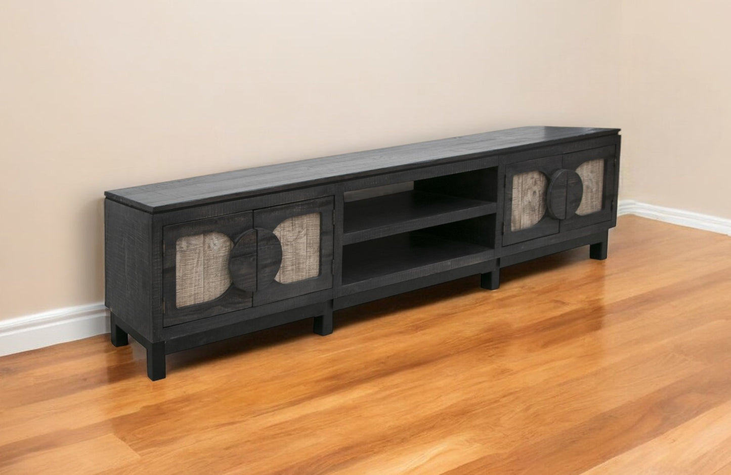 Black Solid Wood Distressed Media Console