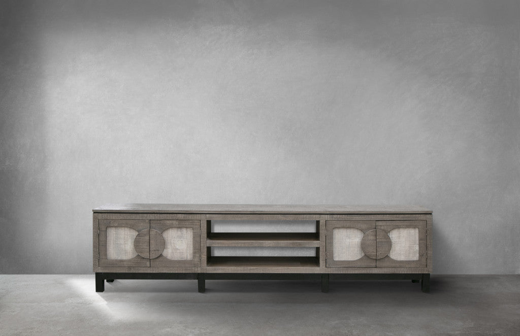 Grey Solid Wood Distressed Media Console
