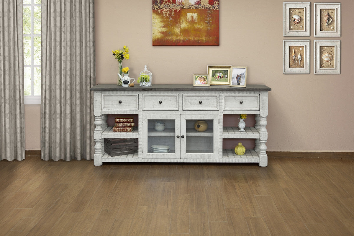 Ivory Solid Wood Distressed Media Console
