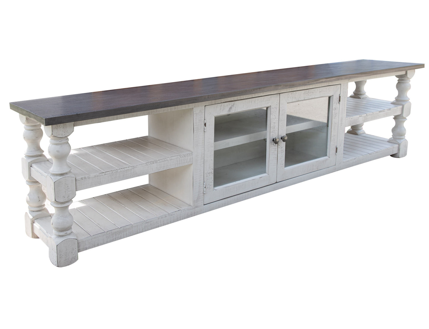 Grey & Ivory Solid Wood Distressed Media Console
