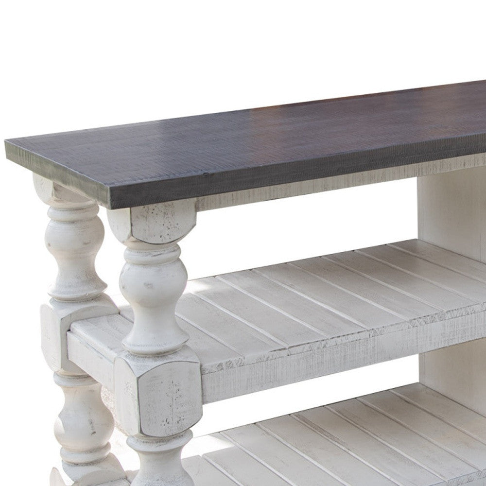 Grey & Ivory Solid Wood Distressed Media Console