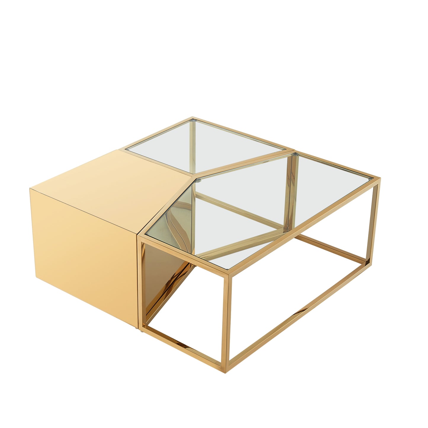 Clear & Gold Glass & Stainless Steel Bunching Coffee Tables