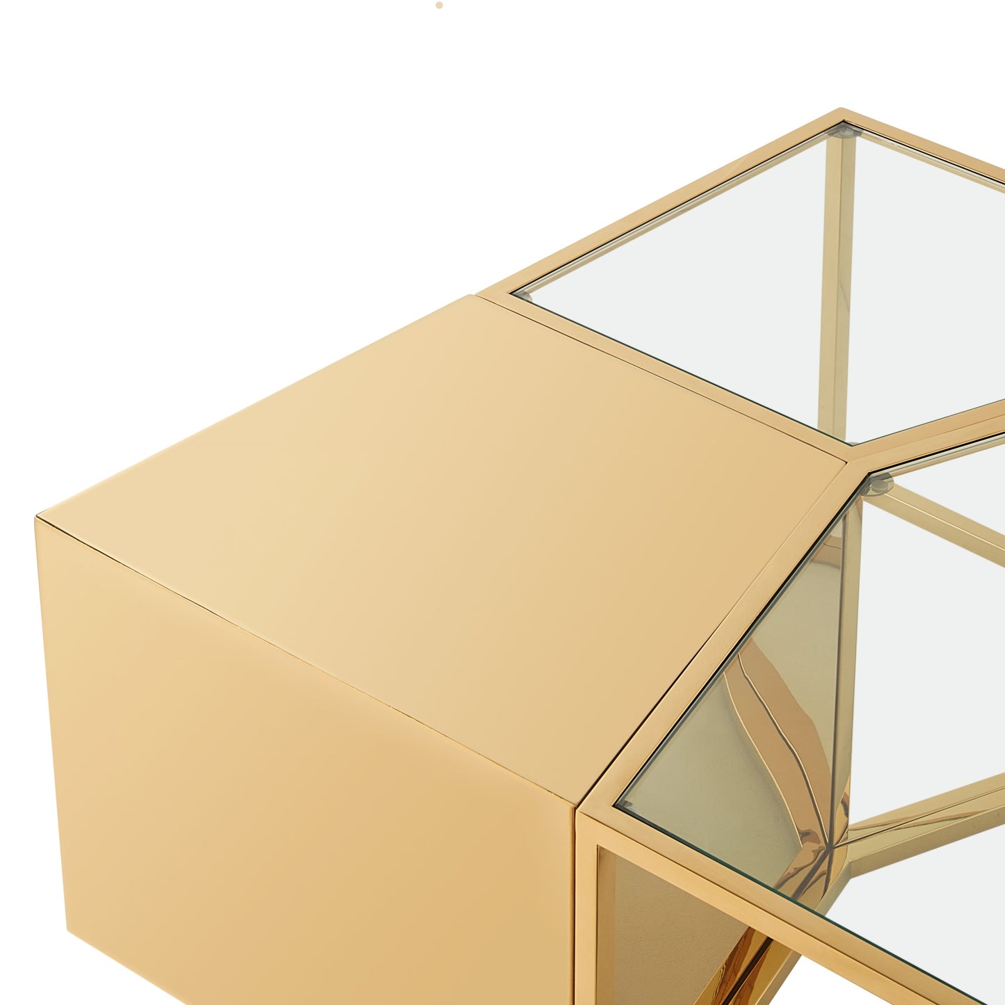 Clear & Gold Glass & Stainless Steel Bunching Coffee Tables