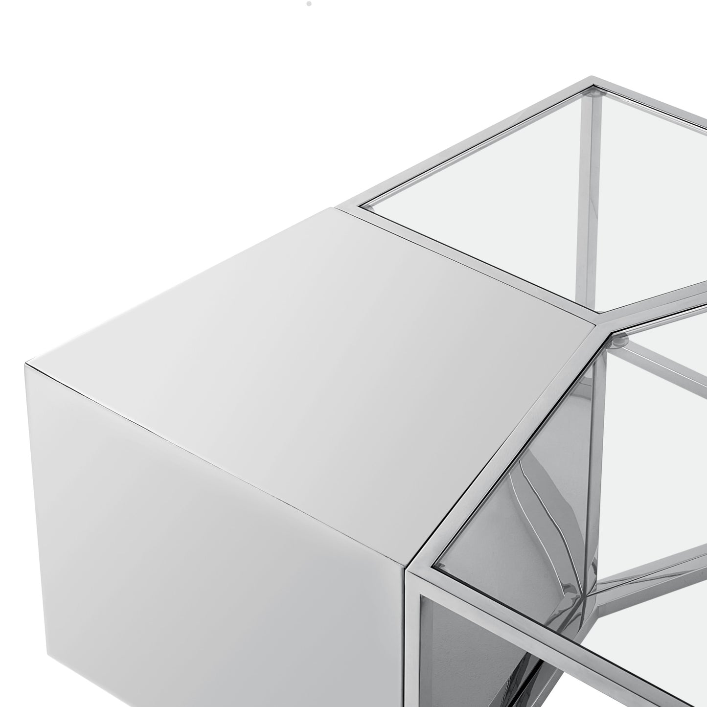 Clear & Silver Glass & Stainless Steel Bunching Coffee Tables