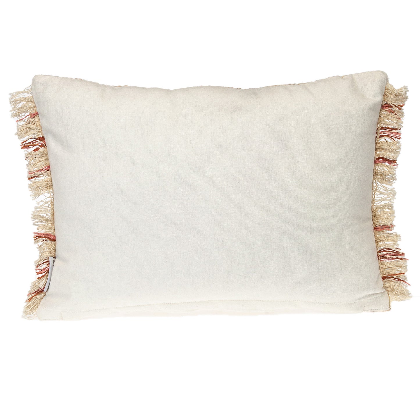 Beige & Pink Striped Cotton Pillow w/ Fringe