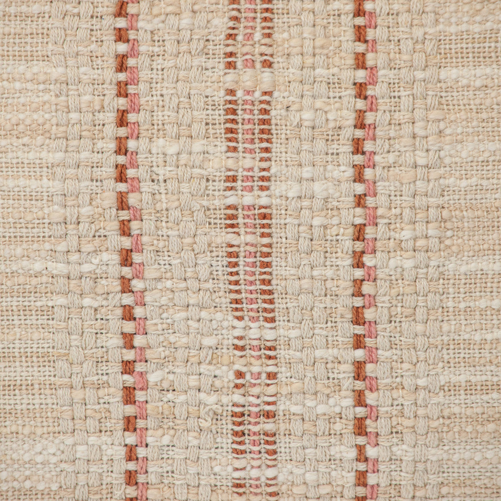 Beige & Pink Striped Cotton Pillow w/ Fringe