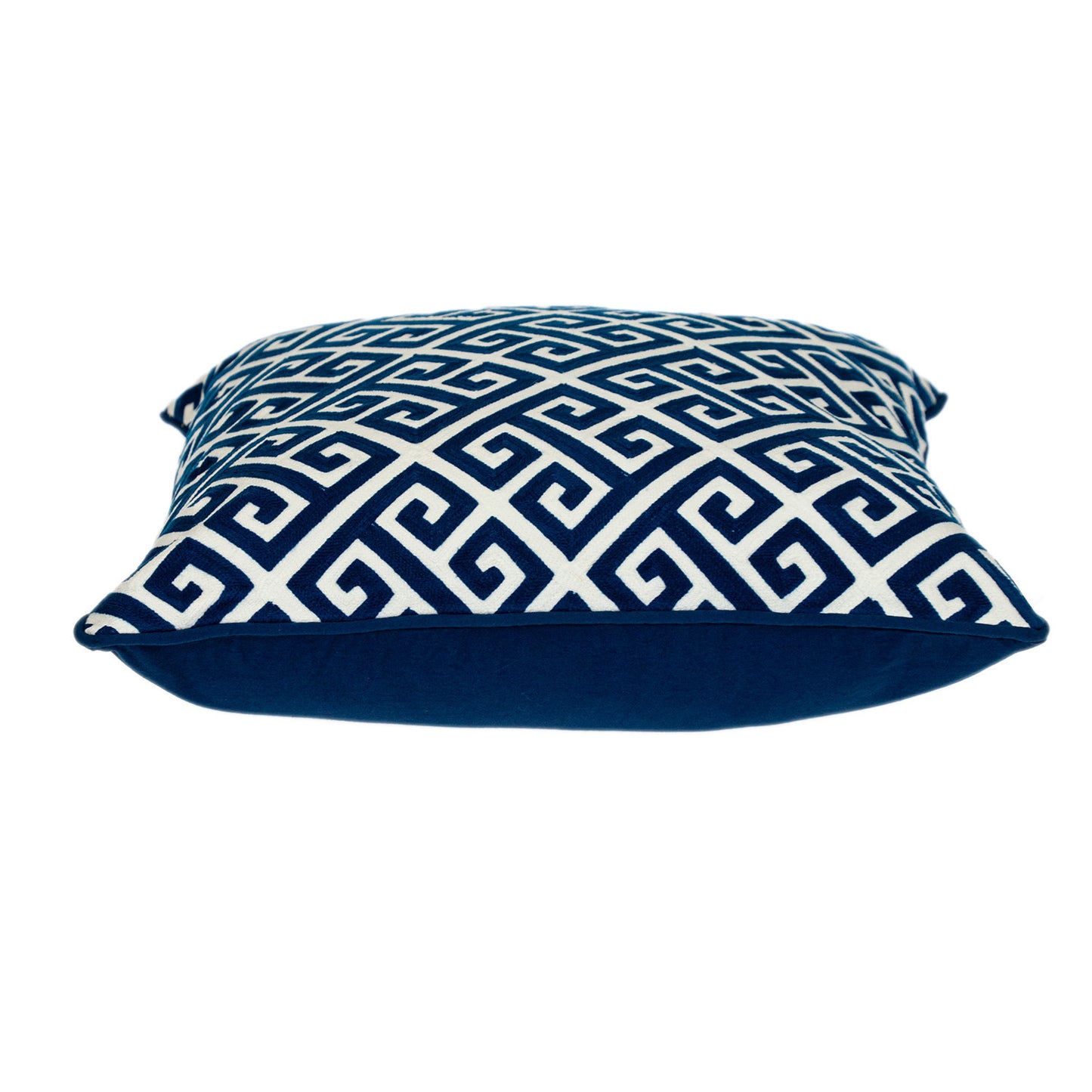 Blue Greek Key Cotton Pillow