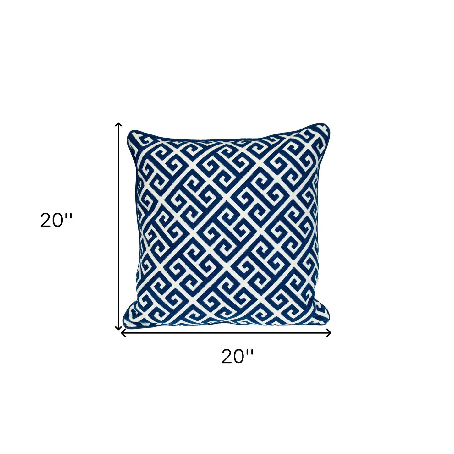 Blue Greek Key Cotton Pillow