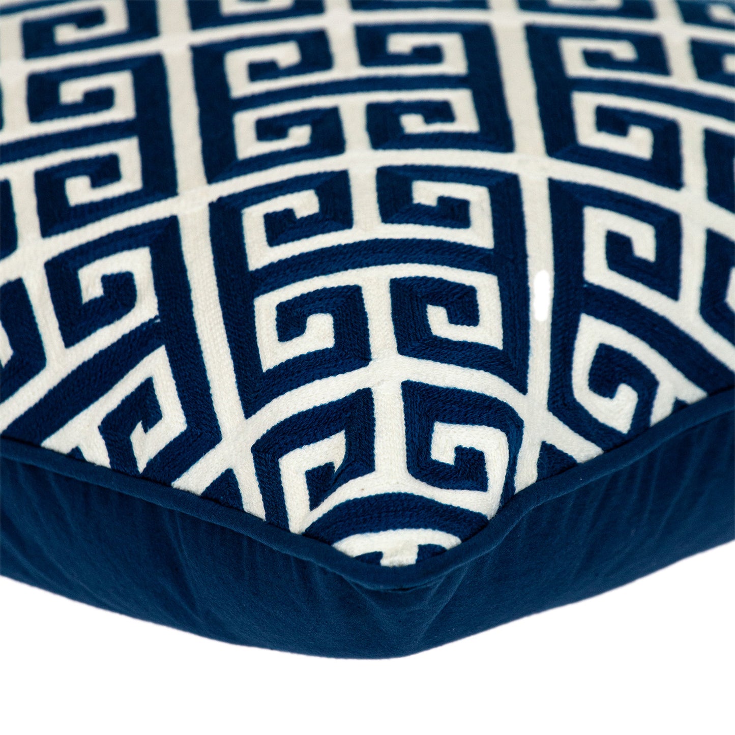Blue Greek Key Cotton Pillow