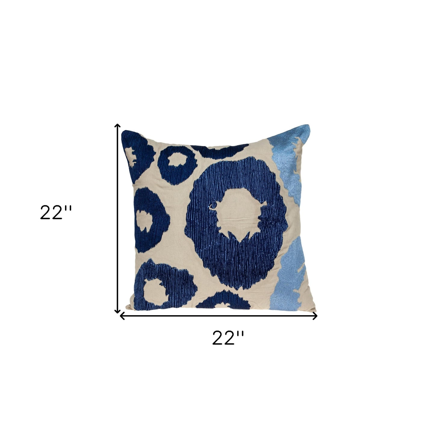 Blue & Beige Abstract Cotton Pillow w/ Embroidery