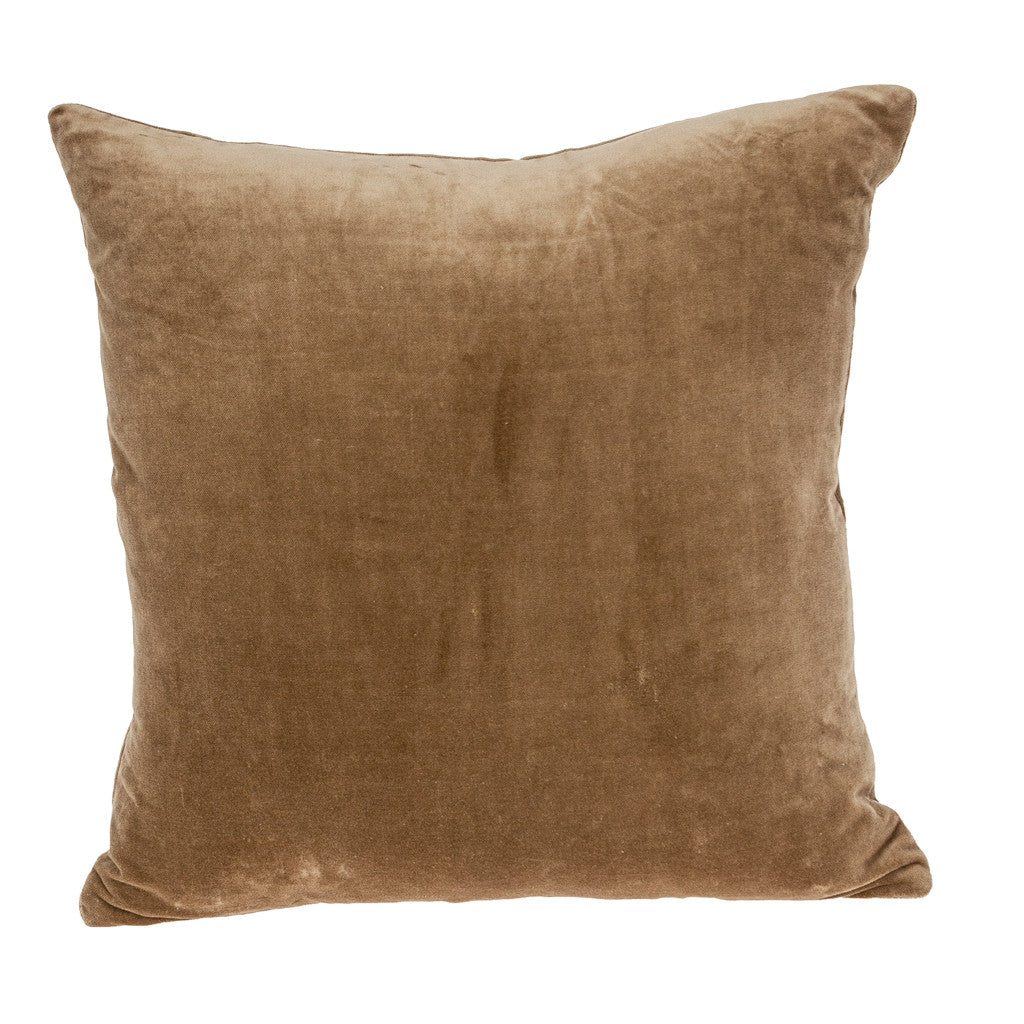 Beige & Brown Geometric Cotton Blend Pillow w/ Embroidery