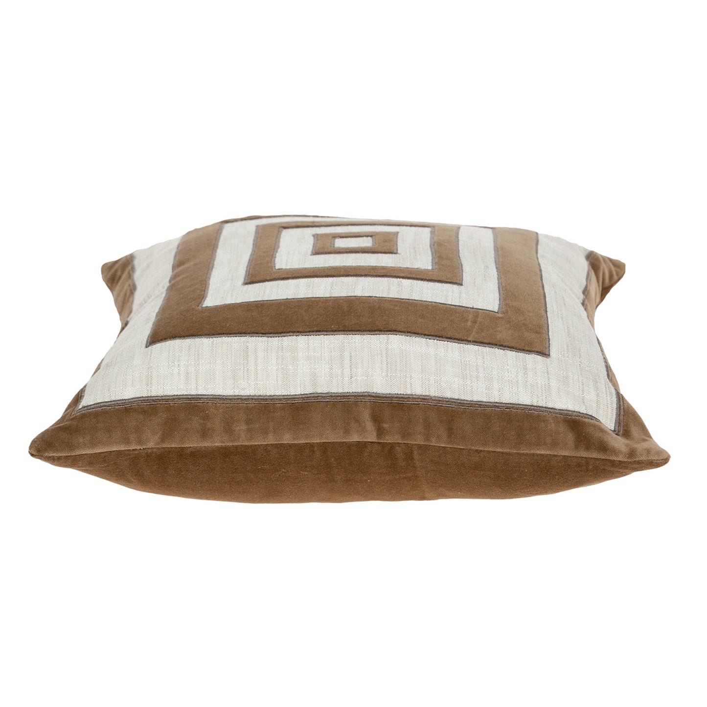 Beige & Brown Geometric Cotton Blend Pillow w/ Embroidery