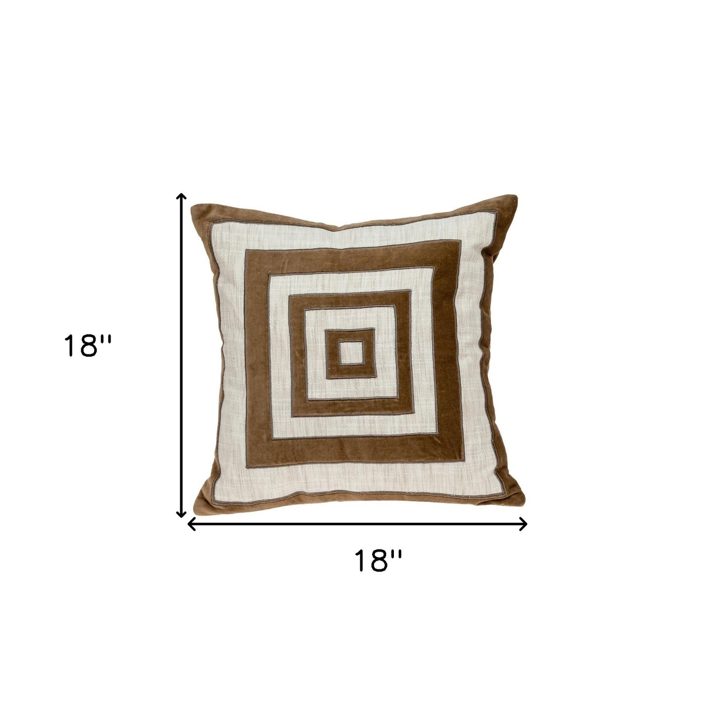 Beige & Brown Geometric Cotton Blend Pillow w/ Embroidery