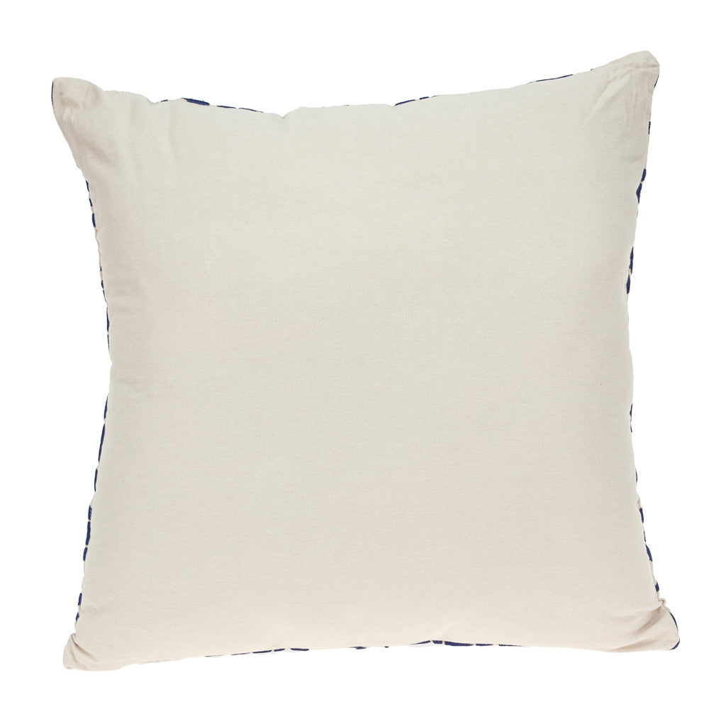Beige & Blue Floral Cotton Pillow w/ Embroidery