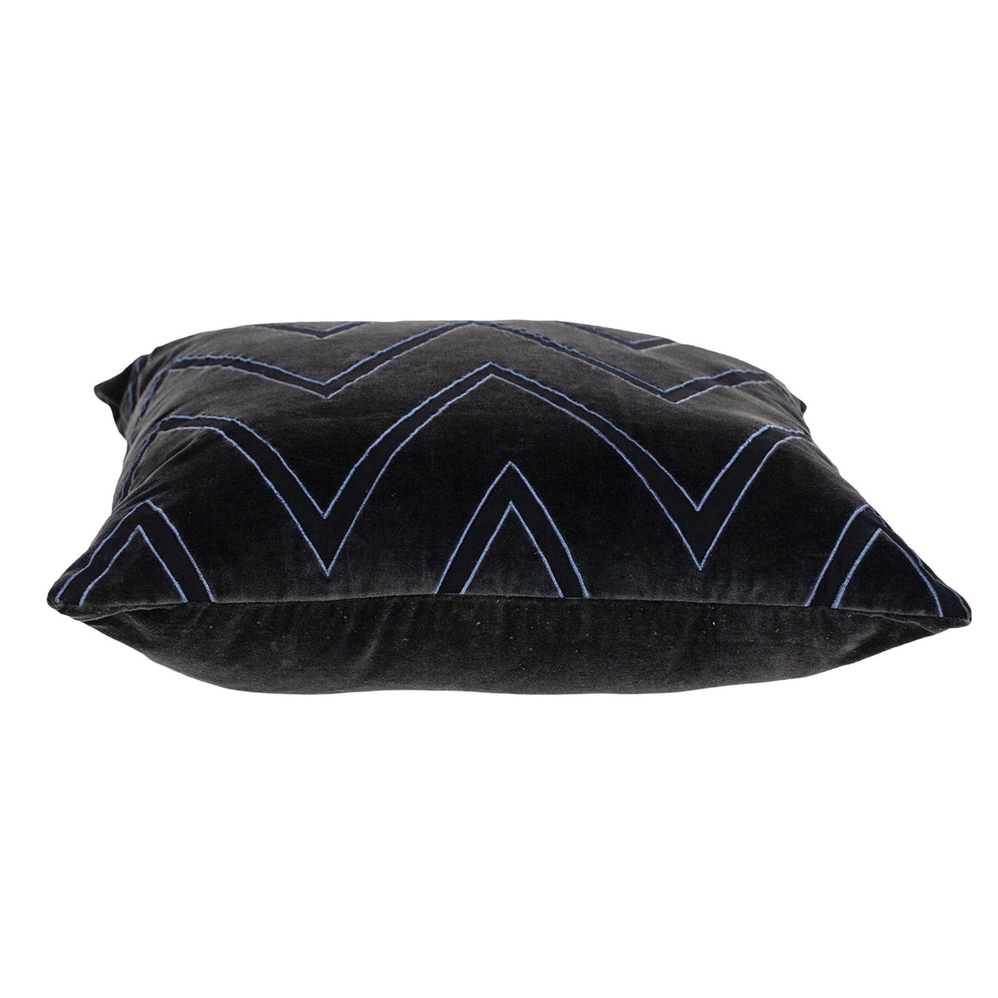 Black & Blue Zigzag Cotton Pillow w/ Embroidery
