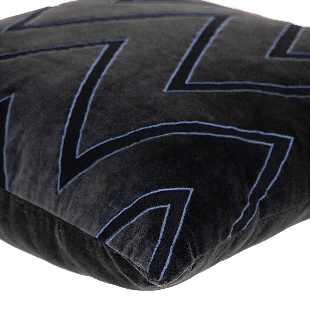 Black & Blue Zigzag Cotton Pillow w/ Embroidery