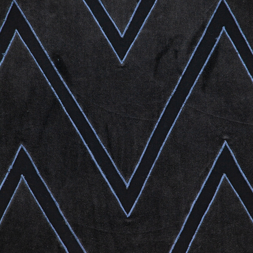Black & Blue Zigzag Cotton Pillow w/ Embroidery