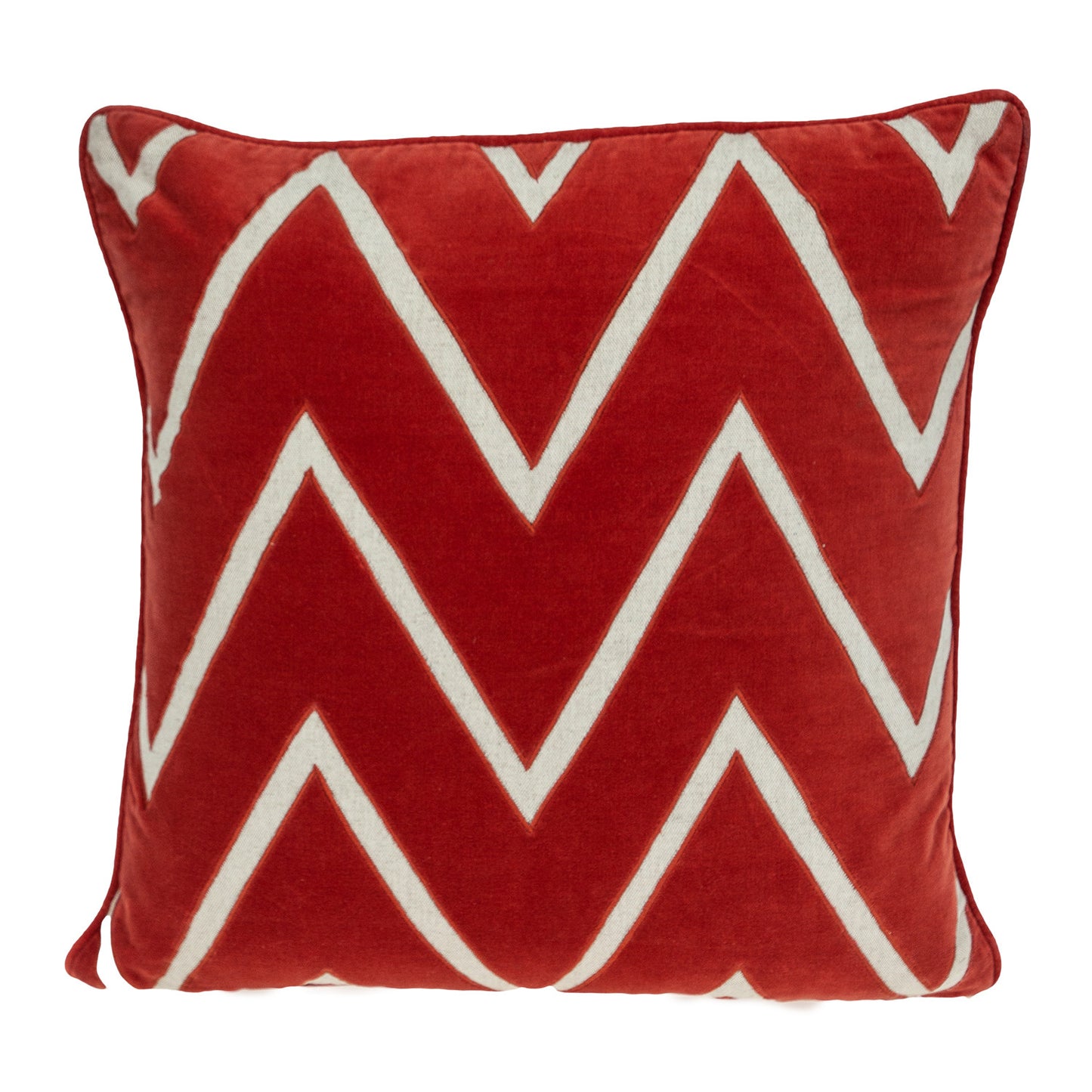 Beige & Red Zigzag Cotton Pillow w/ Embroidery