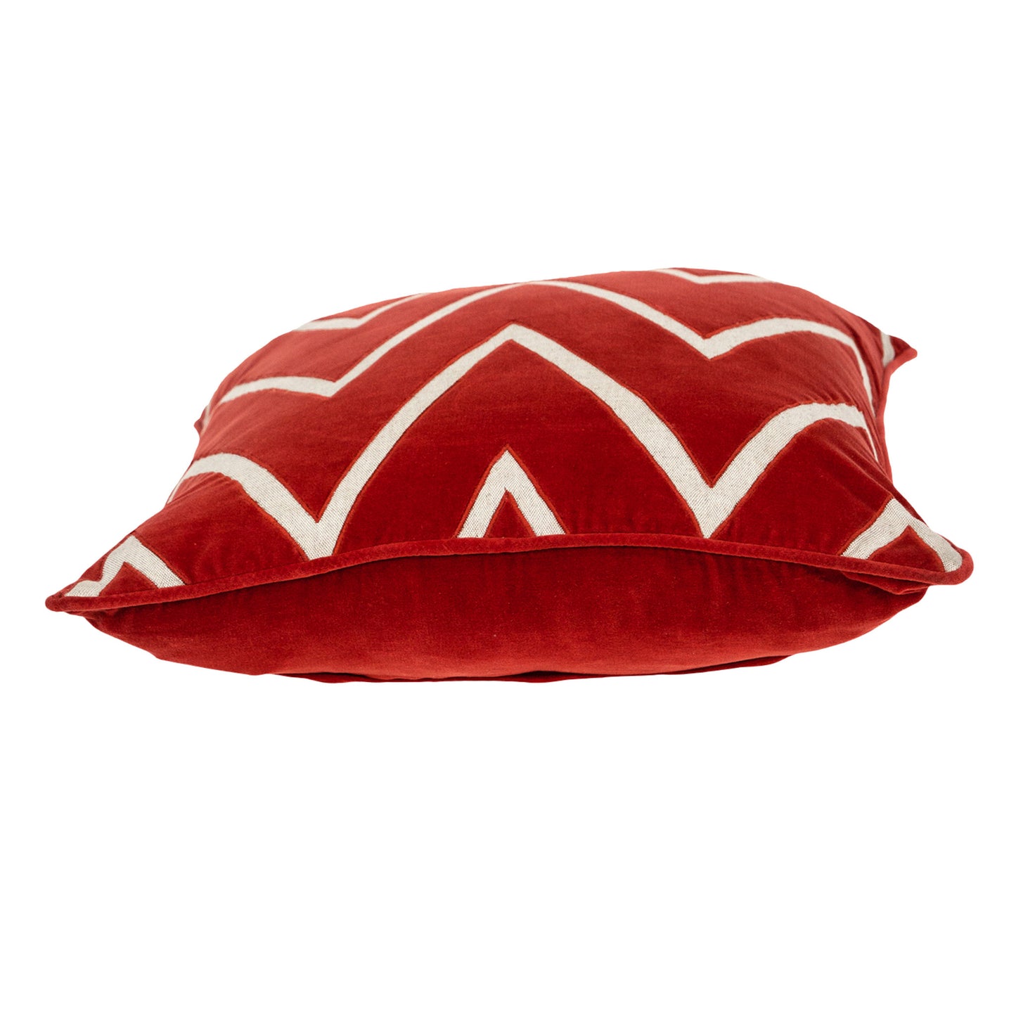 Beige & Red Zigzag Cotton Pillow w/ Embroidery