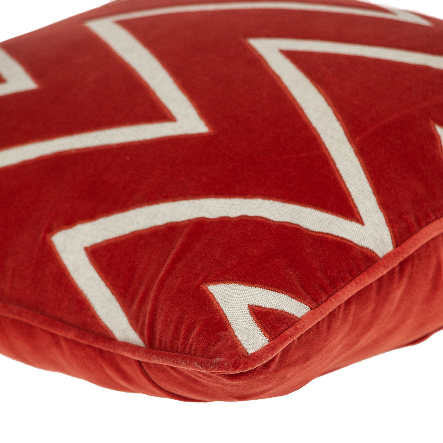 Beige & Red Zigzag Cotton Pillow w/ Embroidery