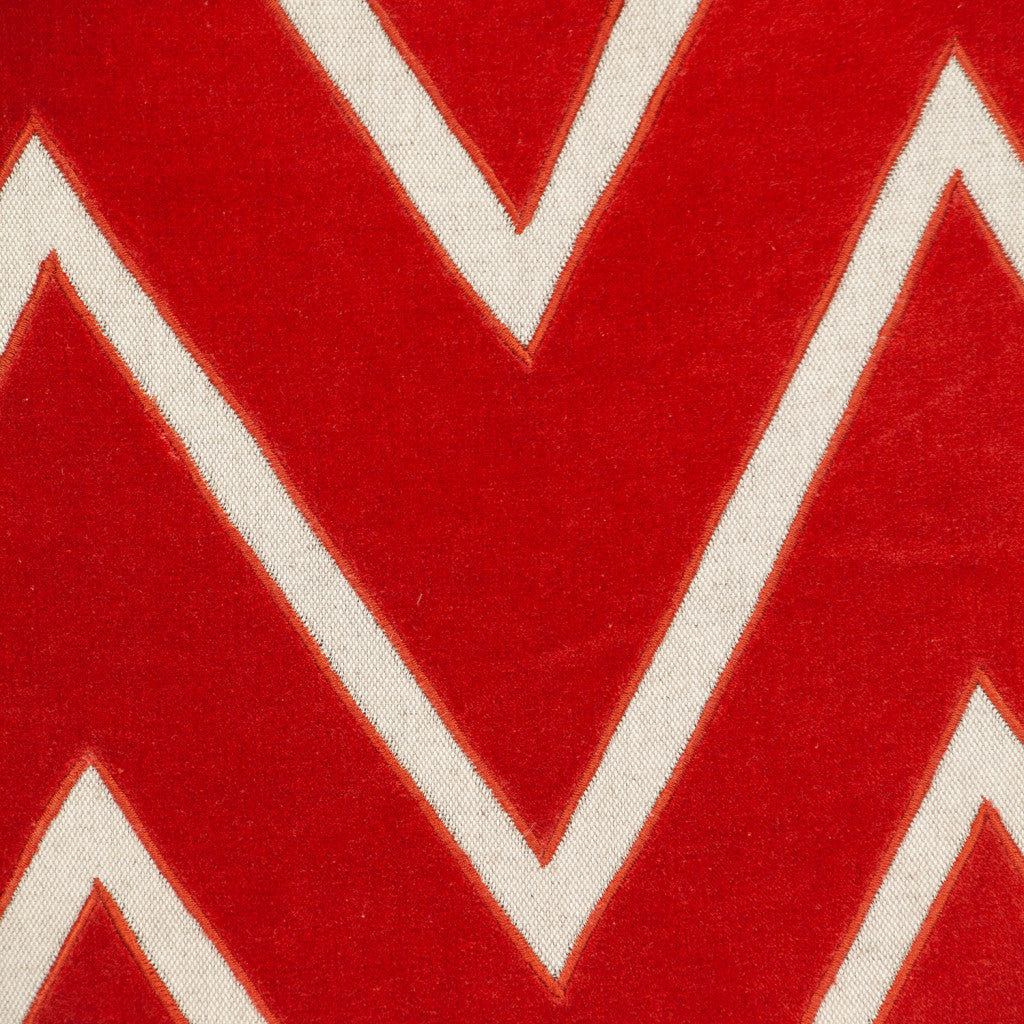Beige & Red Zigzag Cotton Pillow w/ Embroidery