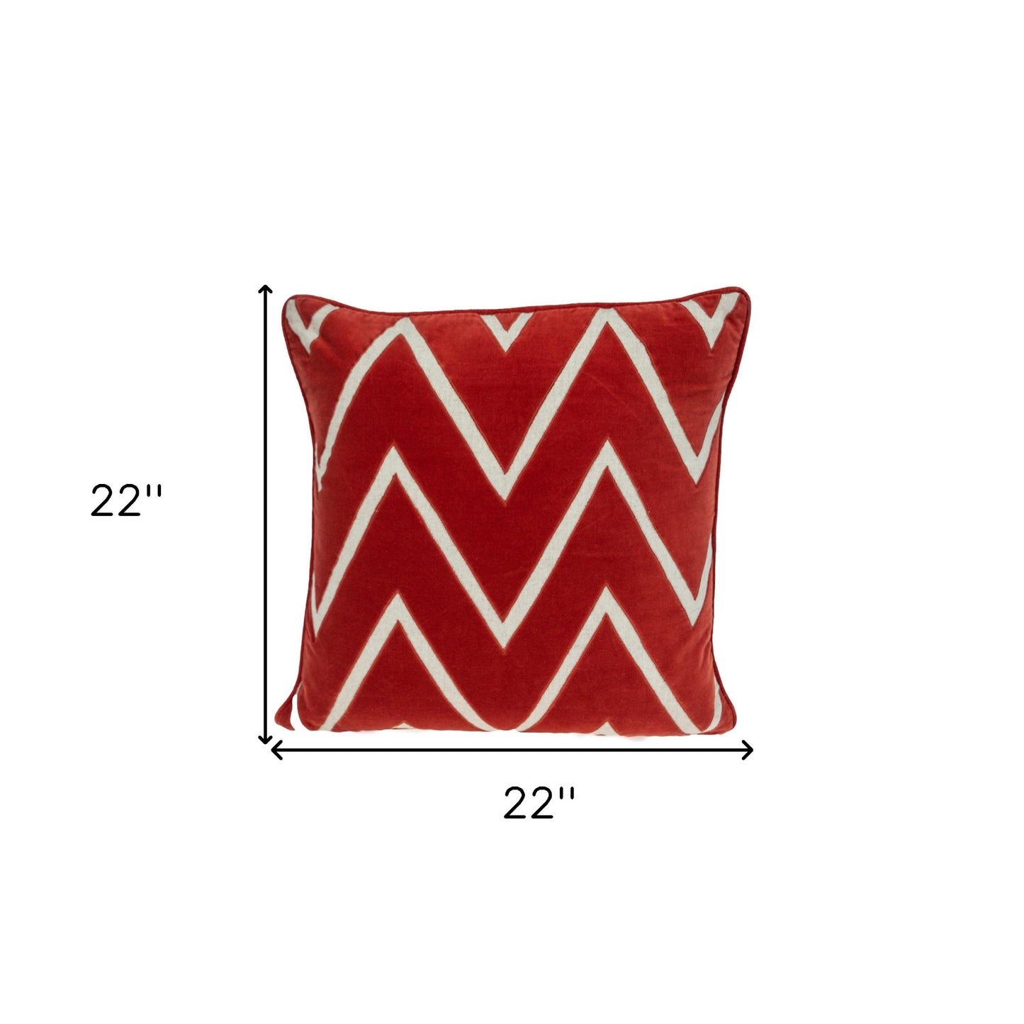 Beige & Red Zigzag Cotton Pillow w/ Embroidery