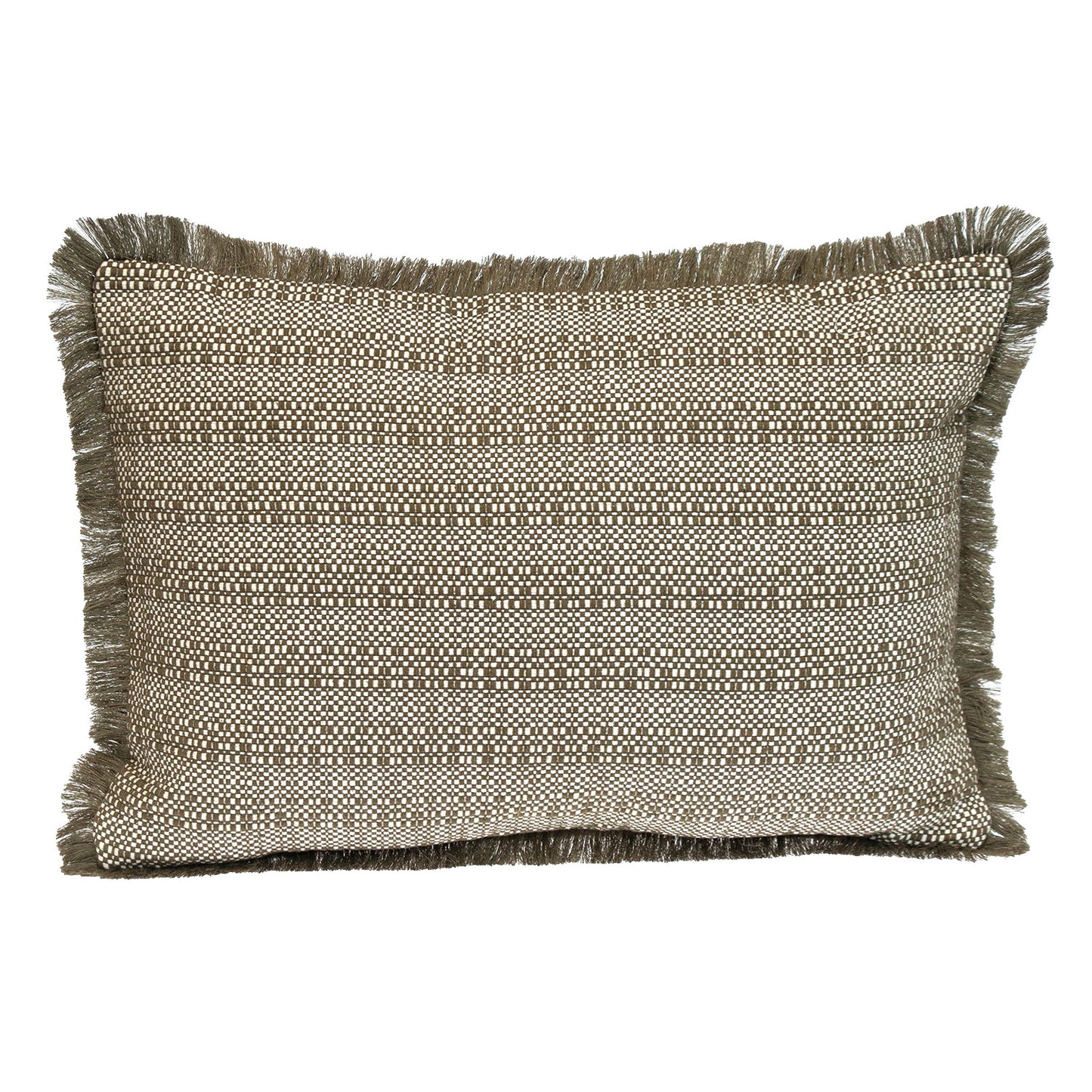Green & White Striped Cotton Pillow w/ Fringe