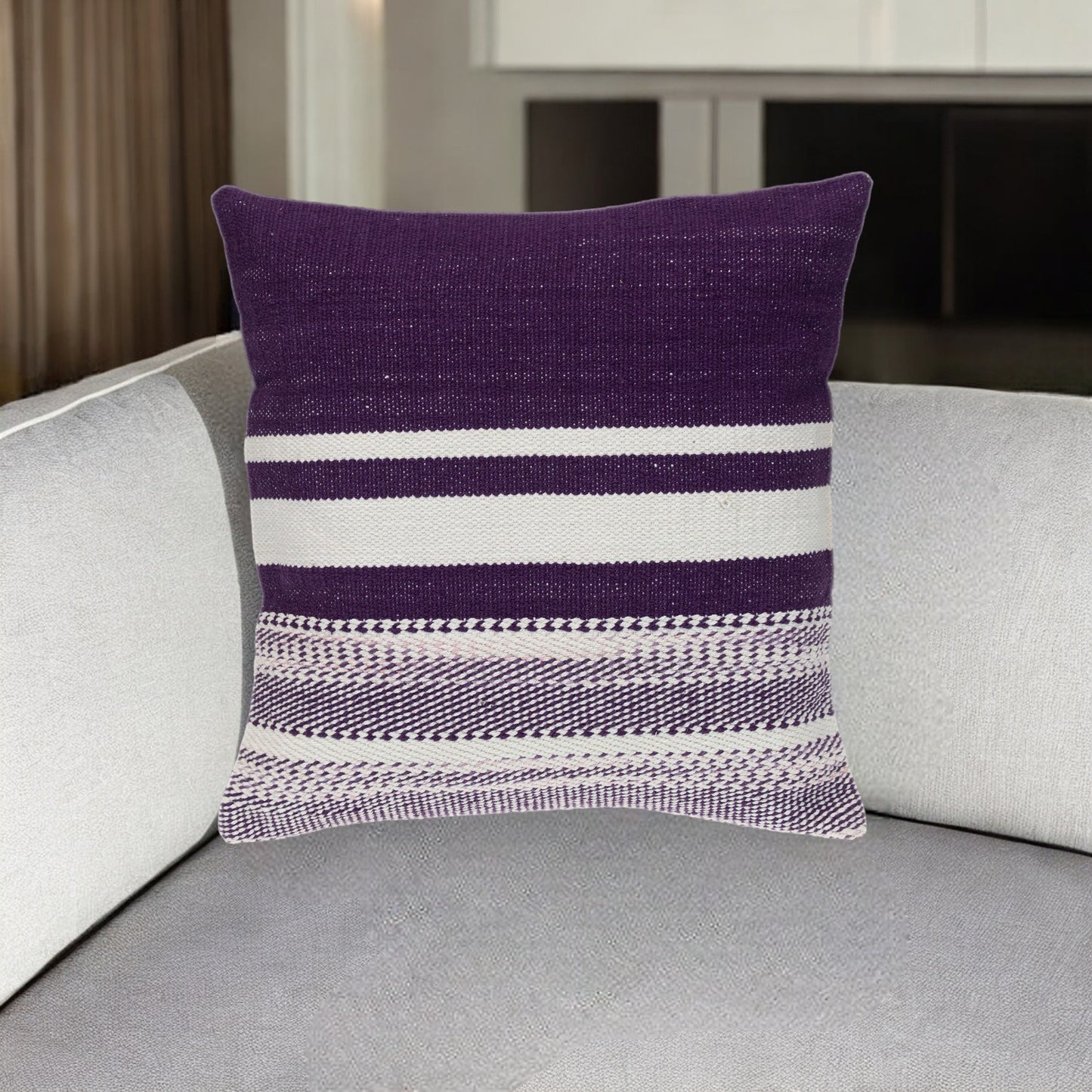 Purple & White Striped Cotton Pillow