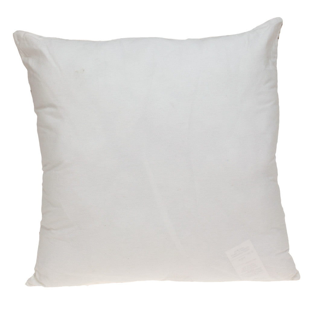 Brown & White Floral Cotton Pillow w/ Embroidery