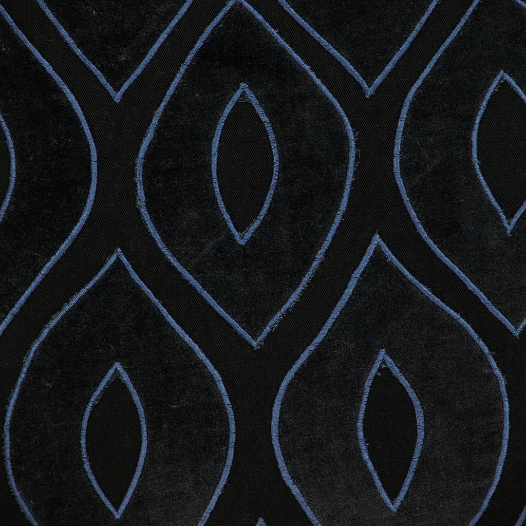 Black & Blue Ogee Cotton Pillow w/ Embroidery