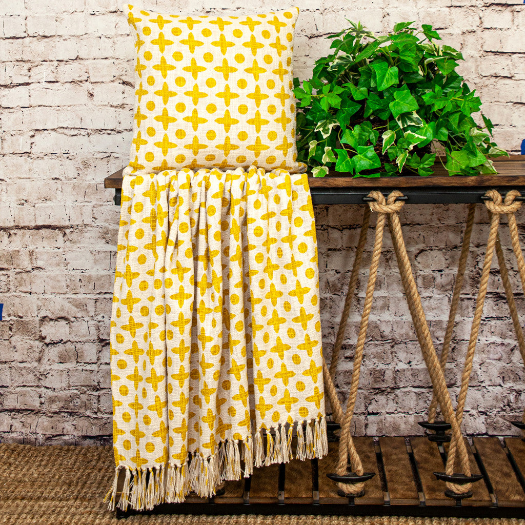 Yellow & White Geometric Cotton Pillow