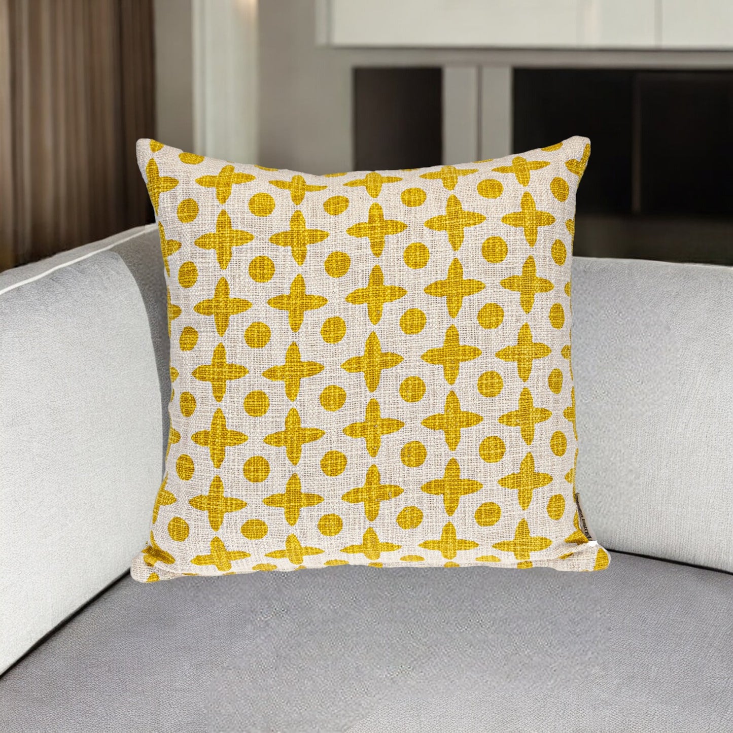 Yellow & White Geometric Cotton Pillow