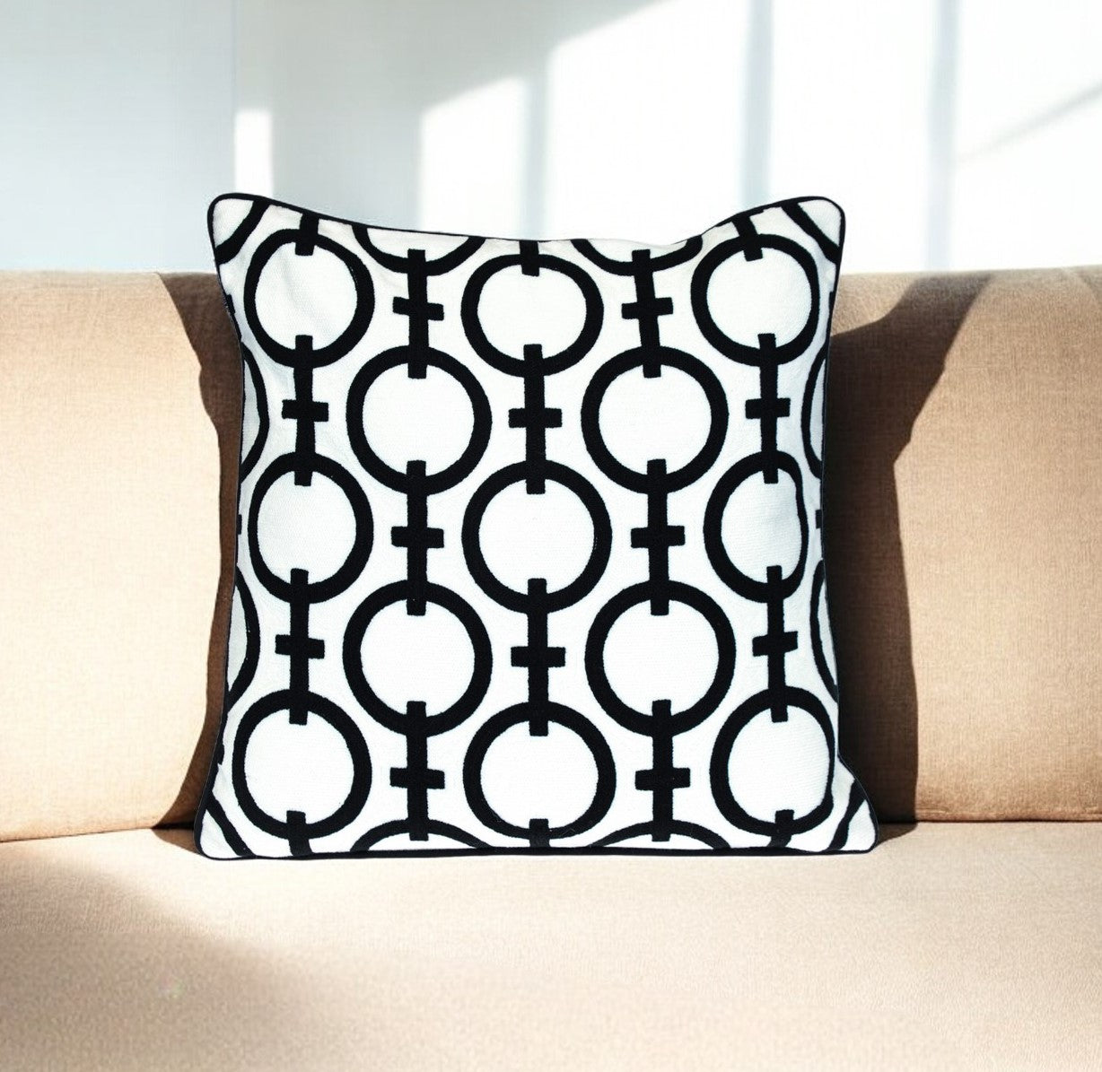 Black & White Geometric Cotton Pillow