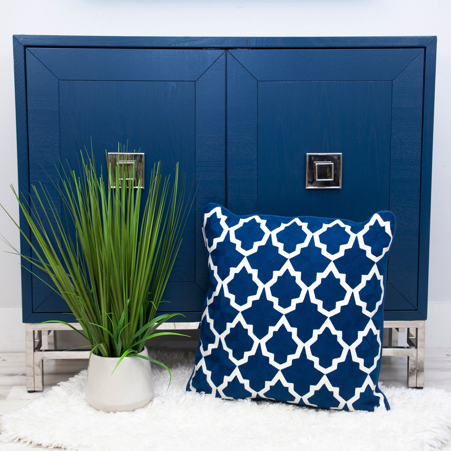 Blue & White Geometric Cotton Pillow
