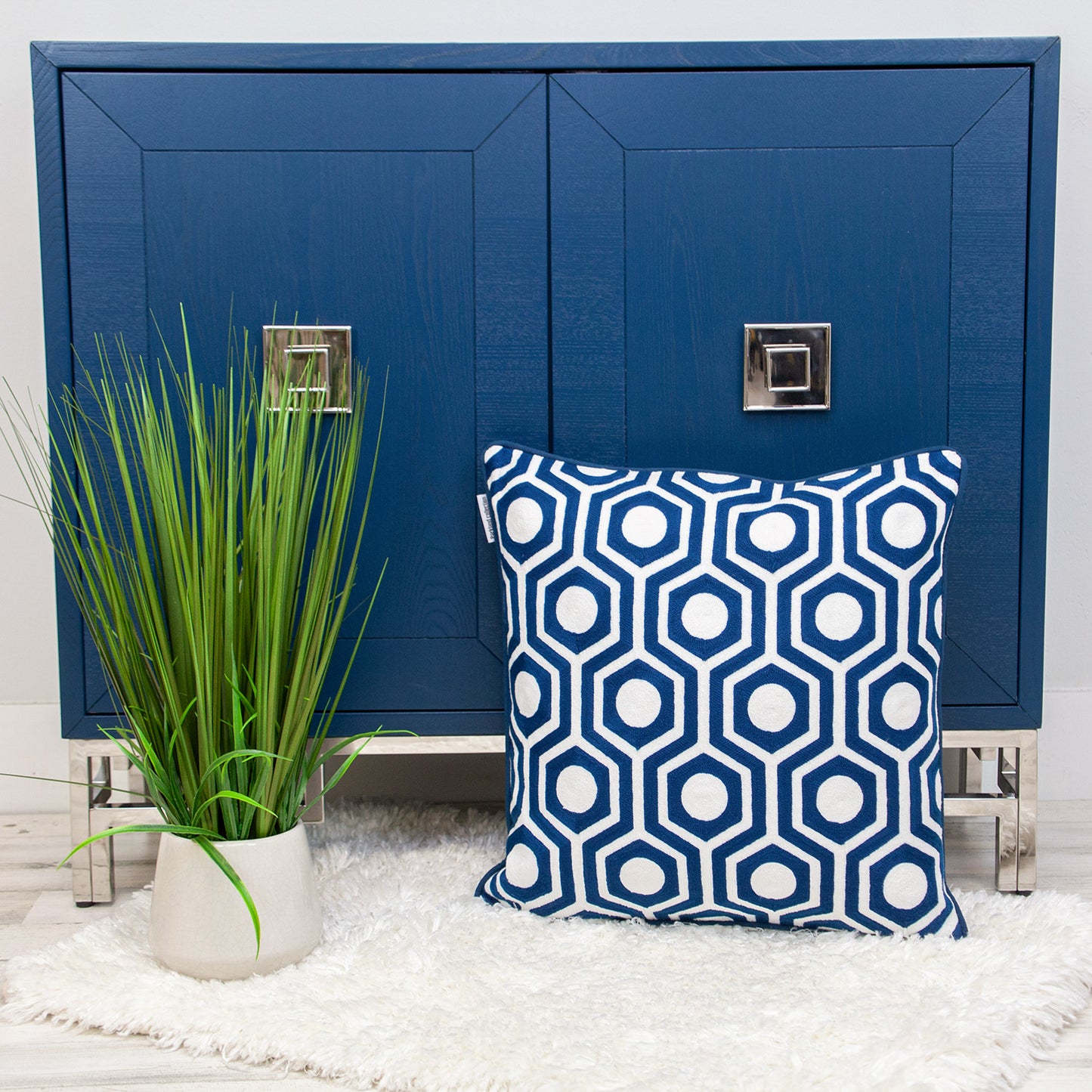 Blue Geometric Cotton Pillow