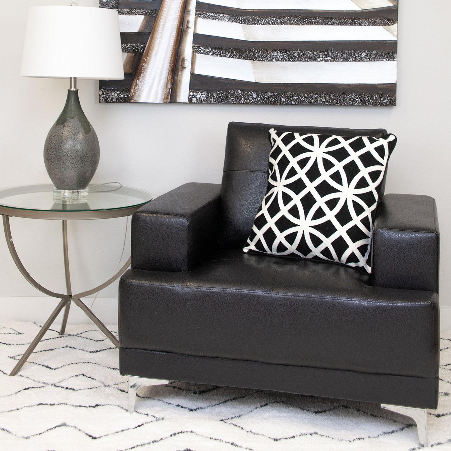 Black Geometric Cotton Pillow