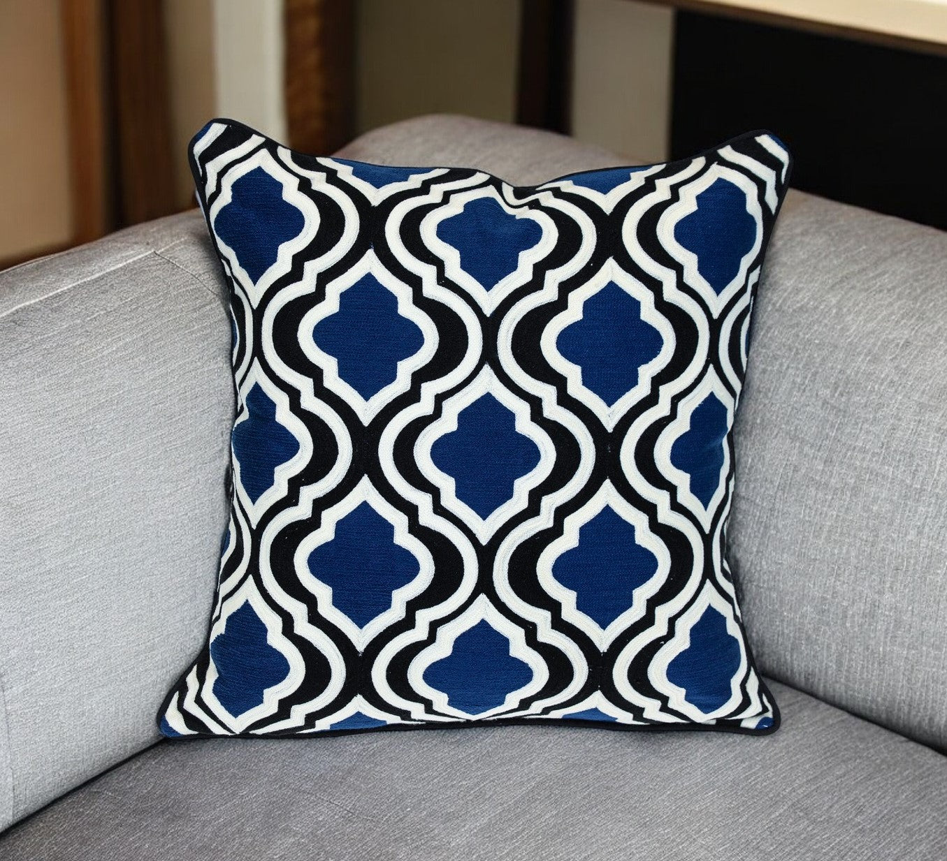 Blue & White Geometric Cotton Pillow