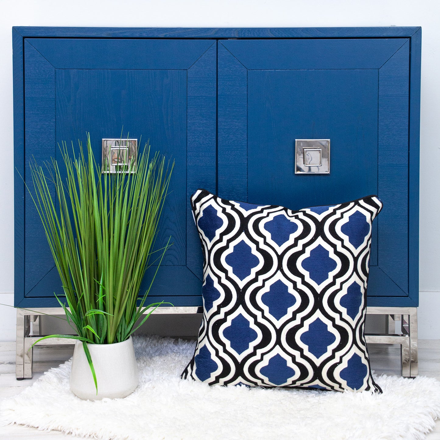 Blue & White Geometric Cotton Pillow