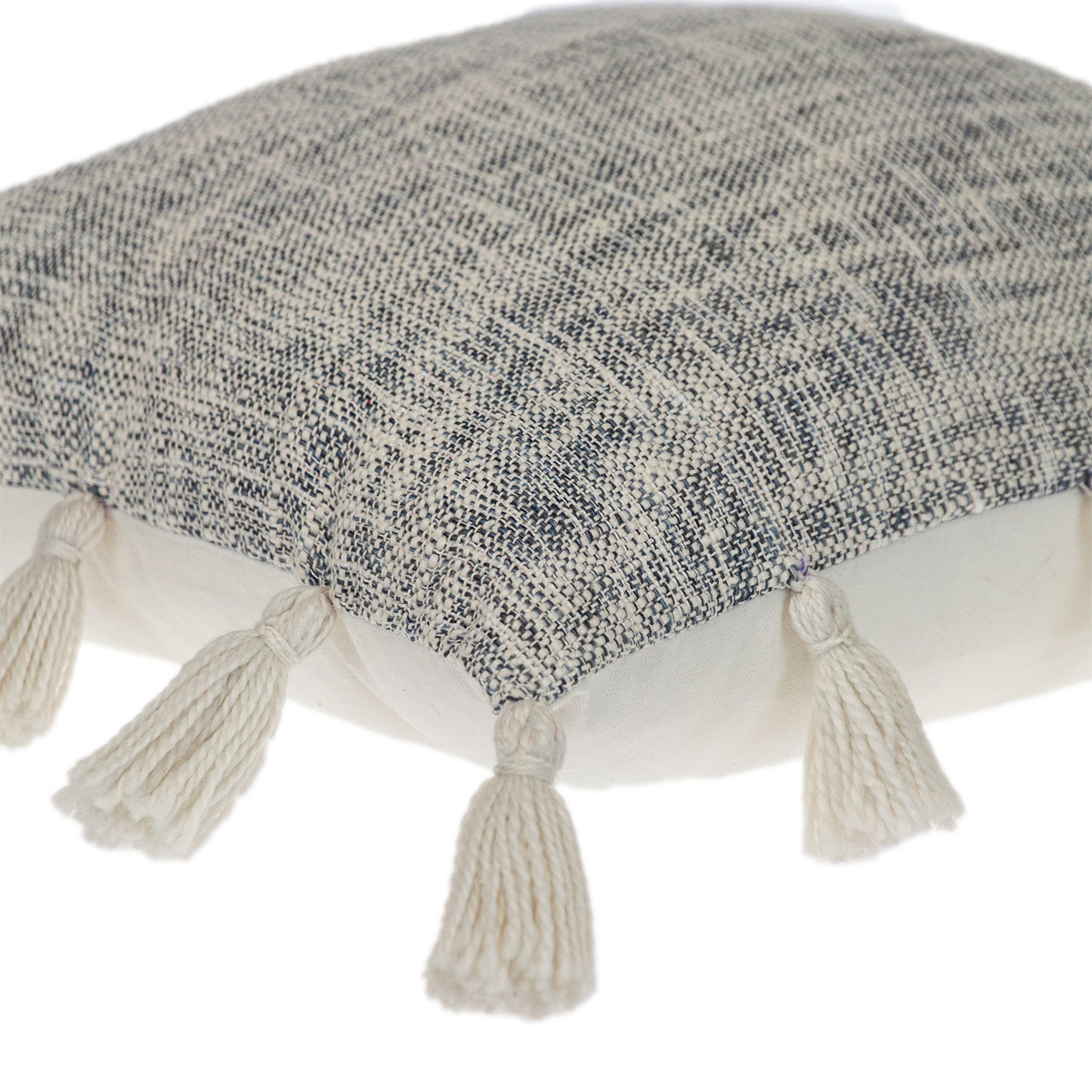 Gray & White Striped Cotton Pillow w/ Tassels