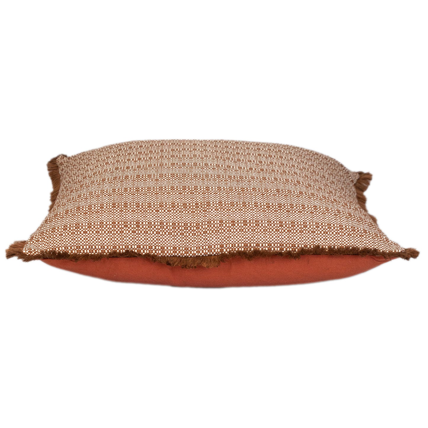 Brown & White Striped Cotton Pillow w/ Fringe