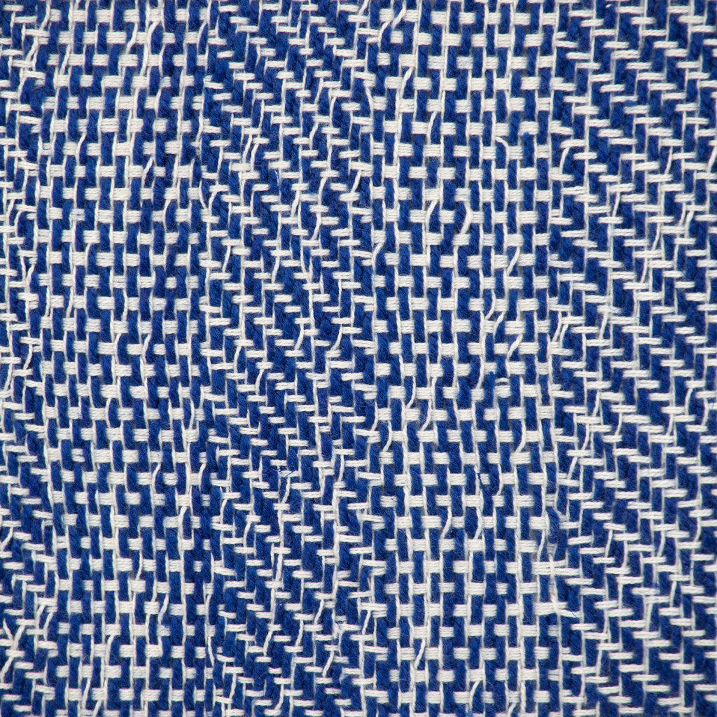 Blue & White Weave Cotton Pillow w/ Pom Poms