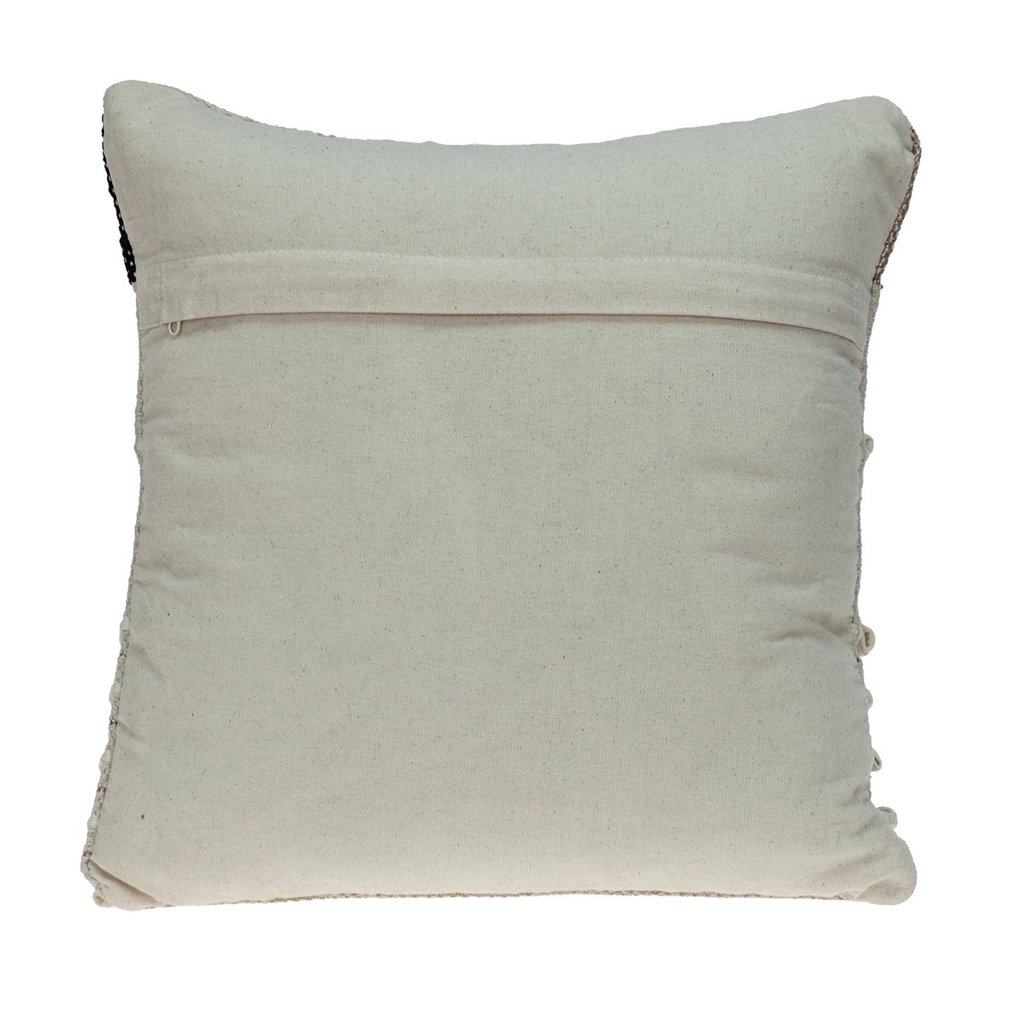 Beige & Gold Striped Cotton Blend Pillow w/ Fringe