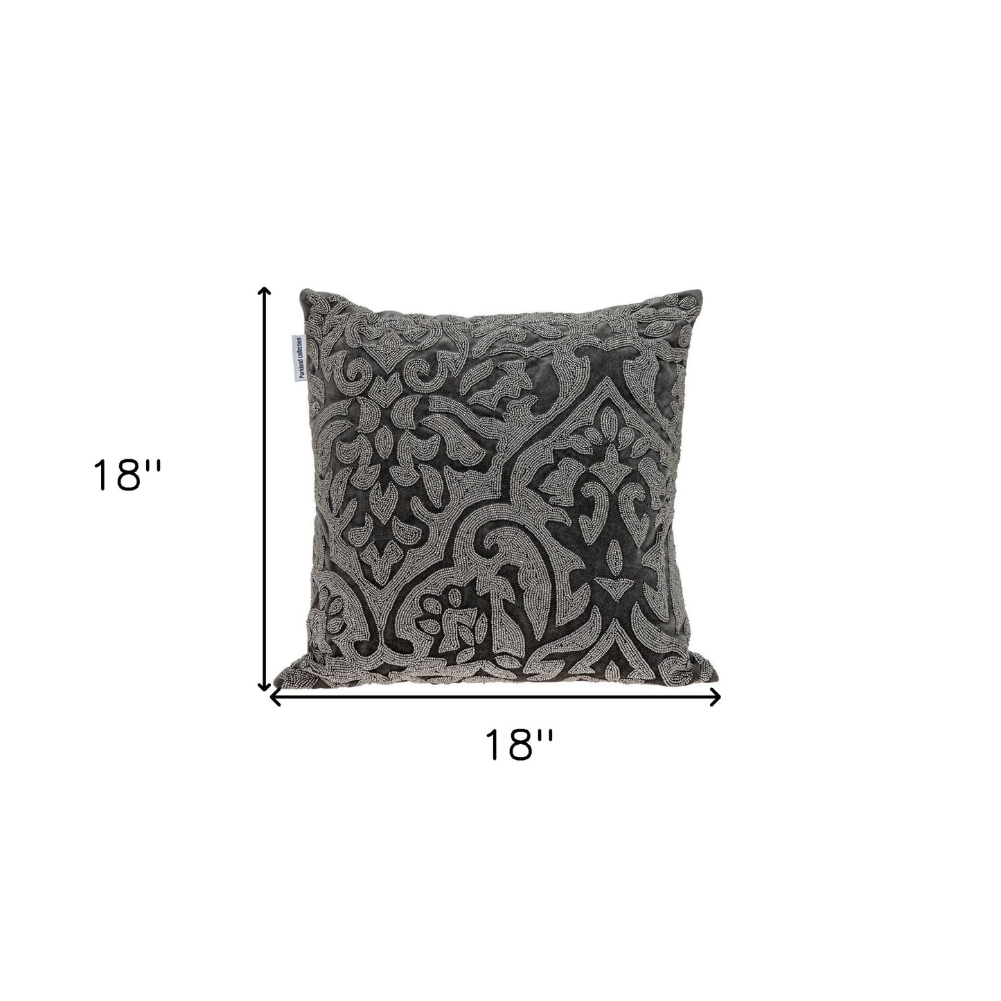 Gray & Silver Damask Velvet Pillow w/ Beads