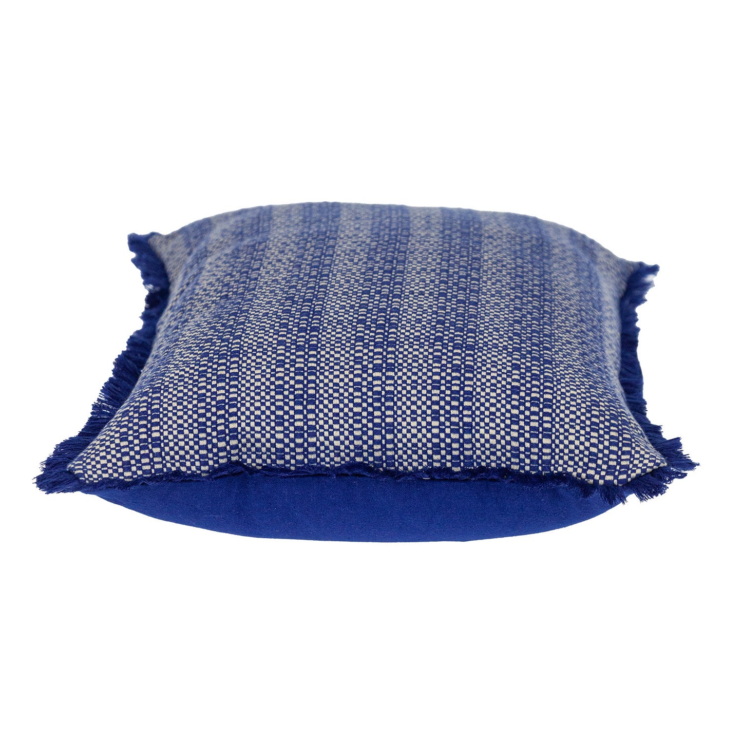 Blue & White Striped Cotton Pillow w/ Fringe